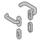 Komplet klamek (92), kształt wygięty / płaski (drzwi przejściowe), odlew aluminiowy, RAL 9005, RZ